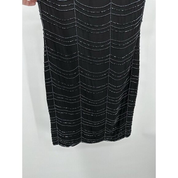 vintage 90s SCALA dress formal beaded cocktail 100% silk party evening black M - Picture 5 of 11